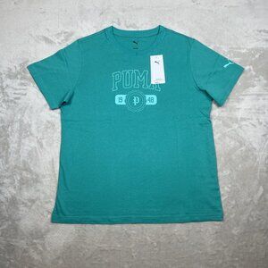 Puma Mens Graphic Logo T-Shirt Teal Green Cotton Large